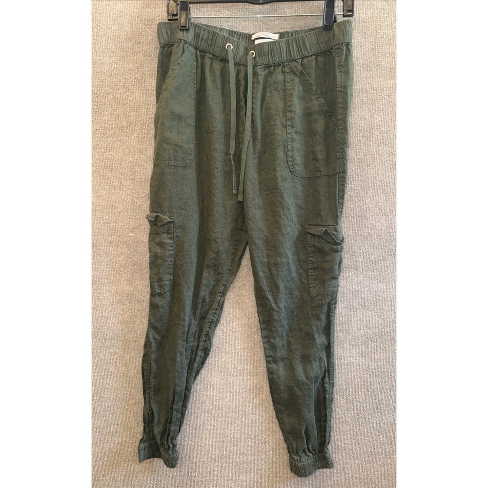 Nicole Miller Linen Joggers-Green-Pockets-Lightweight-Quality-Boho/Coastal-Sz Lg